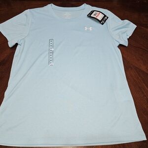 NWT Under Armour Woman's Light Blue Loose Athletic Shortsleeve Shirt Size XS